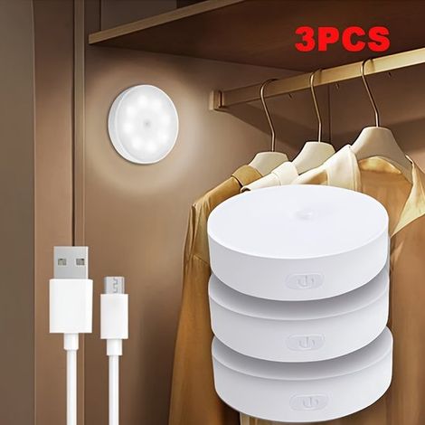 Juego de 3 luces nocturnas de luz blanca cálida con sensor de movimiento: brillo ajustable，función de encendido/apagado automático (1/5)