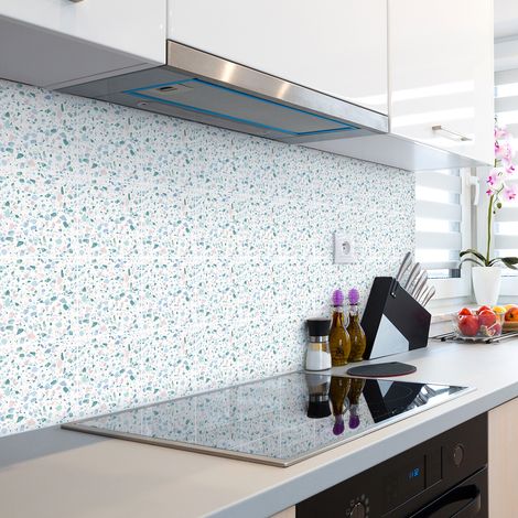 Sticker Mural Carrelage adhésif Cuisine Salle de Bain - 24 STICKERS CARREAUX DE CIMENT TERRAZZO SANA - 24stickers10x10cm (1/5)