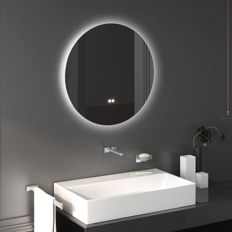 Runder, LED-beleuchteter Badezimmerspiegel Ø 70 cm zur Wandmontage mit Touch-Beleuchtung, Antibeschlagsystem, 35 W, grau