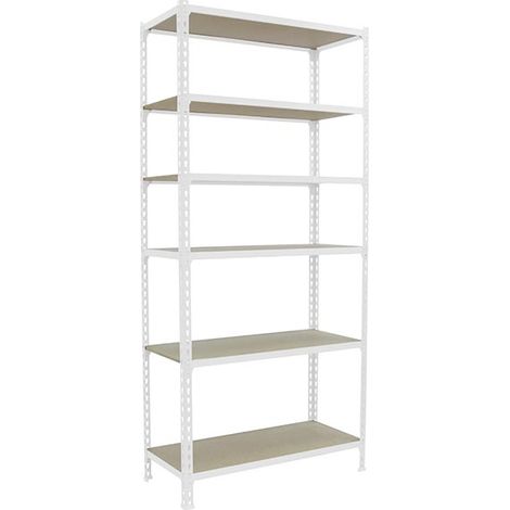 SimonRack Scaffale Portaoggetti, 2500x900x500 mm, 6 Ripiani in Legno, Portata 150 kg per Ripiano, Scaffale da Garage, Bianco/Legno – Maderclick (1/3)