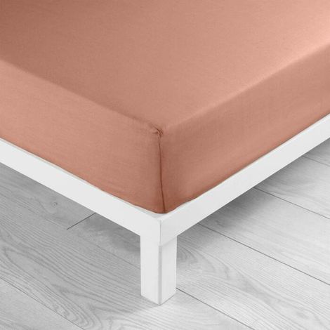 Drap-housse 2 personnes 180 x 200 cm coton 57 fils LINA Blush– Bonnet 30 cm