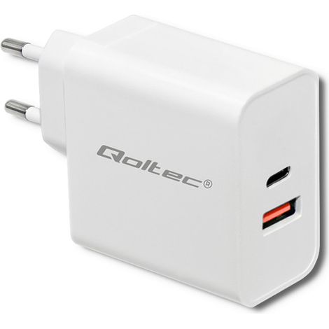Qoltec Wandladegerät 63W 5-20V 1,5-3A USB Typ C PD USB QC 3.0 Weiß (1/5)