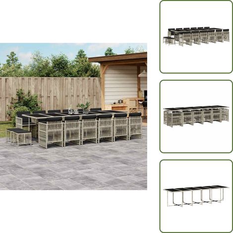 The Living Store Ensemble à manger de jardin et coussins 17 pcs gris clair rotin - Ensemble Salon De Jardin - Meuble De Jardin - Mobilier D'extérieure - Set De Jardin - Table Et Chaises