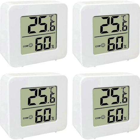 Hygromètre-thermomètre intelligent LCD d'intérieur 4 Buc Mini numérique pour salon, chambre d'enfant, cuisine, bureau, fixation adhésive 4 Buc (1/5)