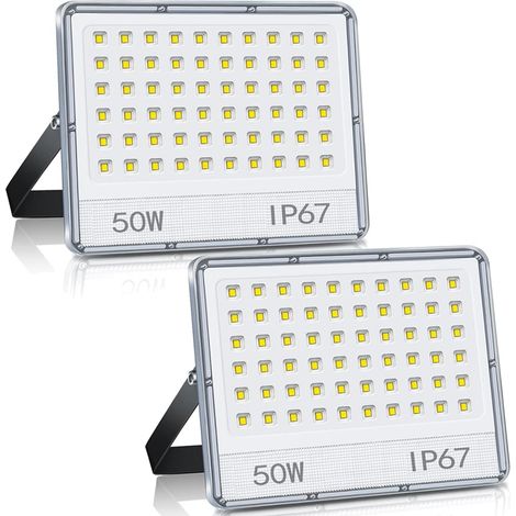 Projecteur LED Extérieur 50W 5000LM 6500K 2PCS IP67 Etanche Phare Exterieur 6500K Blanc Froid, pour Cour, Jardin, Garage (1/5)