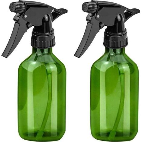 BUNTHAUS PA 300 ml Sprühflasche, leere Kunststoff-Sprühflasche mit verstellbarem Sprühkopf zum Reinigen von Pflanzen und Blumen, Gartenarbeit, Küche, 2 Stück (transparent grün mit Pist (1/4)