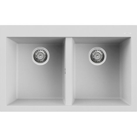 Lavello Elleci Incasso 2 vasche 79x50 Quadra 350 Granitek Bianco LGQ35068 (1/3)