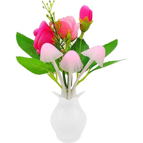 Veilleuse colorée, s'allume automatiquement du crépuscule à l'aube, veilleuse familiale en forme de champignon rose violette (1/5)