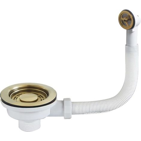 Kit de bonde de vidange pour évier de cuisine, filtre doré/gris foncé avec trop-plein rond, 114 mm (doré) (1/4)