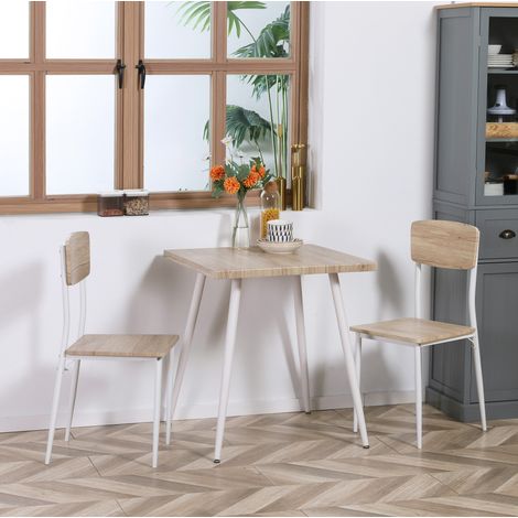 Conjunto de mesa y sillas de 3 piezas, 70 x 70 x 76 cm, MDF y metal, natural/blanco HAVRYA (1/5)