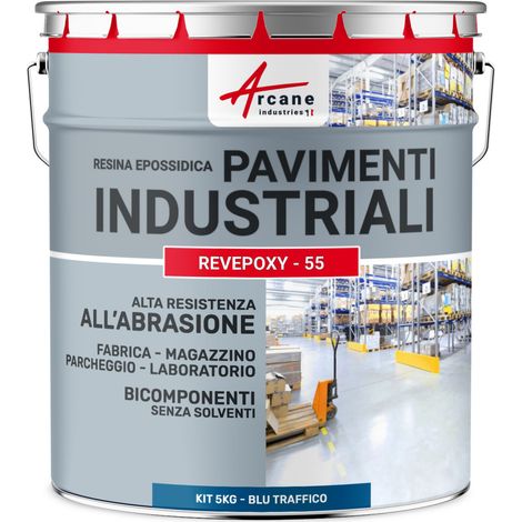 Vernice epossidica per pavimenti industriali - REVEPOXY TRAFFICO INTENSO - 5 Kg (fino a 10 m² in 2 strati) Blu traffico - RAL 5017 - ARCANE INDUSTRIES