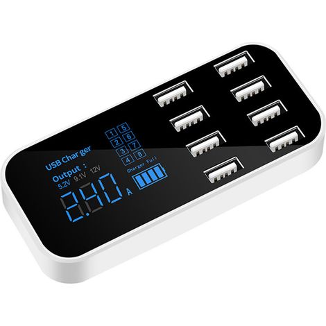 Caricabatterie rapido per auto A9S, multiporta USB a 8 porte con schermo LCD, hub USB da 12 V per telefono, tablet e videoregistratore digitale (DVR), nero. (1/5)