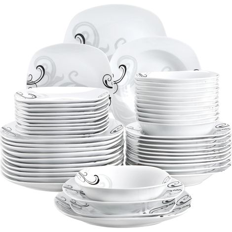 Service de vaisselle en porcelaine, design floral, forme carrée (1/2)