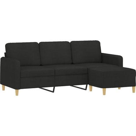 vidaXL Divano a 3 Posti con Poggiapiedi Nero 180 cm in Tessuto (1/4)