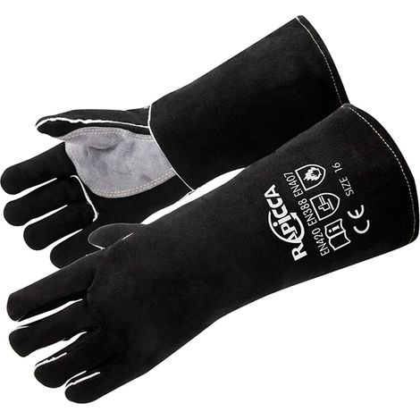 Gants cheminée en cuir résistant à la chaleur, 14 pouces, noir (1/5)