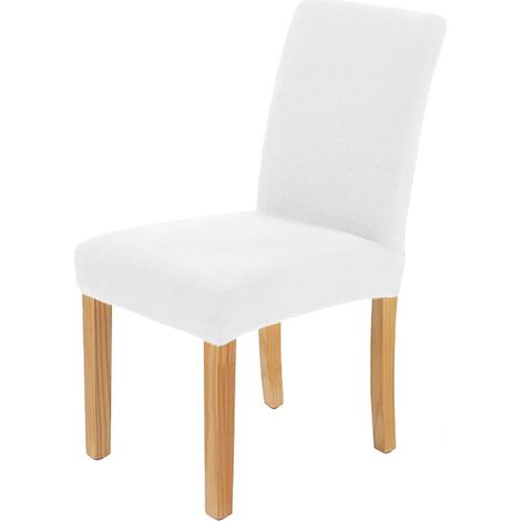 Lot de 4 housses de chaise extensibles – Blanc – Amovibles et lavables (1/5)