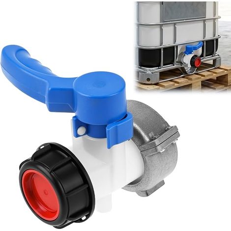 Adattatore IBC DN50 da 75 mm per serbatoio d'acqua da 1000 litri, accessorio per serbatoio IBC blu realizzato in lega di alluminio di alta qualità e plastica, valvola di uscita PN1 resistente alla pre (1/5)