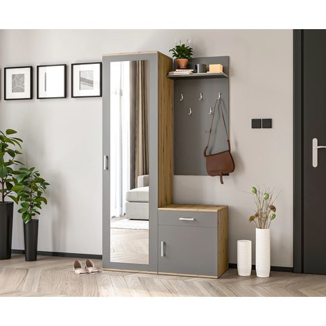 AX LIVING Garderobe mit Spiegel Magnola – 100 cm breit, Artisan & Grau