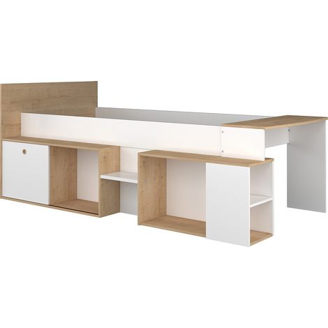 Letto combinato 90 x 200 cm con scrivania e ripiani Bianco e Naturale - PALOMA