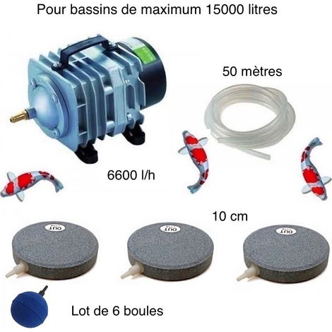 Set aération bassin de jardin 6 Boules + 3 disques 10 cm de 12000 à 15000 l (1/5)