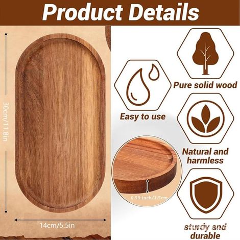 Set aus 4 ovalen Serviertabletts aus Holz, 30 x 14 cm, für Desserts, Snacks, Brot, Obst und Vorspeisen. (1/4)