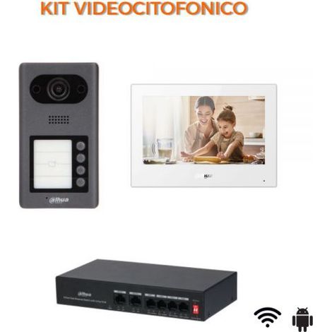 Dahua Kit videocitofonico IP - Wi-Fi Posto esterno VTO3211D-P4-S2 + Switch PFS3006-4ET-36 + Monitor 7" VTH5321GW-W Android Nr.01 Monitor