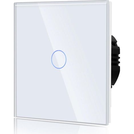 Berührungsempfindlicher Wandlampenschalter Standardmodell 110 240 V Frontplatte aus gehärtetem Kristallglas mit LED-Hintergrundbeleuchtung weiß (1/2)