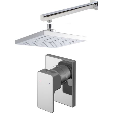 Nuie Windon Square Manual Concealed Shower Valve with Fixed Head and Arm - Chrome (1/2)
