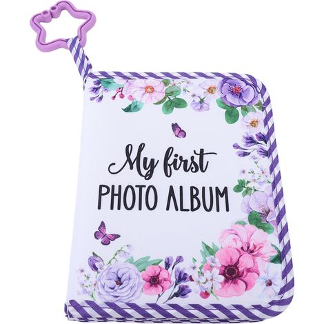 Premier album photo de bébé, livre en tissu doux, motif floral violet, contient 17 photos, 4x6 pouces, avec miroir de sécurité (1/5)