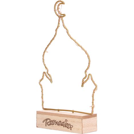 Ramadan-Lichterdekoration aus Holz und Musselin, LED-Ornament für die Heimparty (1/5)