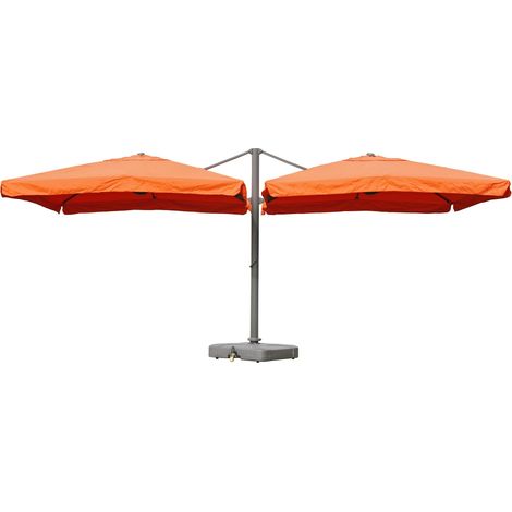 Gastronomie-Alu-Luxus-Doppel-Ampelschirm T44, Pergola-Markise-Effekt, 6,2x3m Polyester 50kg terracotta + Ständer (1/5)