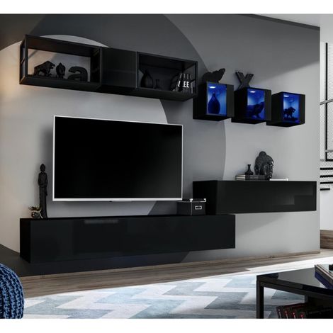 Ensemble Meuble TV Design "Switch III" 280cm Noir (1/4)