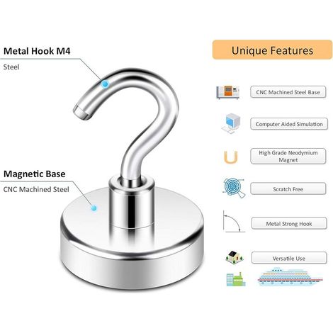Set mit 6 Magnethaken 27,2 kg, extra starker Kühlschrankmagnet, robuster Deckenhaken, Werkzeug, Schlüssel (weiß). (1/4)