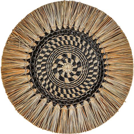 Panneau décoratif boho en raphia marron finition imprimée - Marron naturel raphia (1/4)