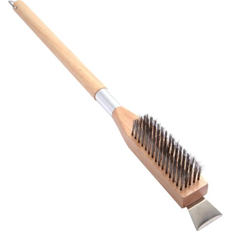 Brosse de Four à Pizza avec grattoir à Pierre 62 cm poils en acier inoxydable résistants à la chaleur, manche en bois pour l'extérieur (1/5)