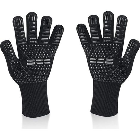 Guantes para barbacoa，guantes de cocina de silicona ignífugos con protección para el antebrazo，cocinar en el horno y en chimeneas (negro) (1/2)