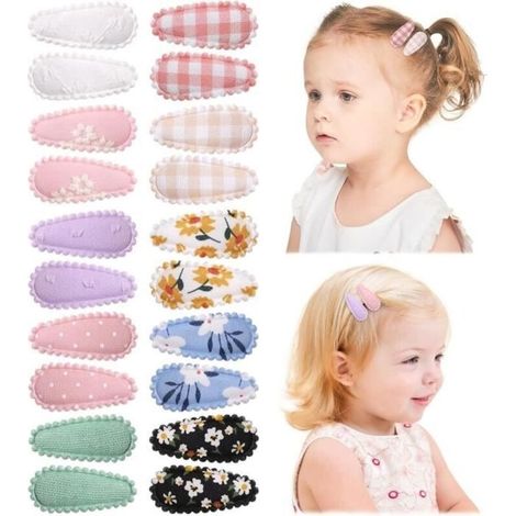 (Floral) Hair Clips - Snap Toddler - Pack of 20 - Floral Pattern - Mini Wrap-Around Clips - Cute Accessories (1/4)