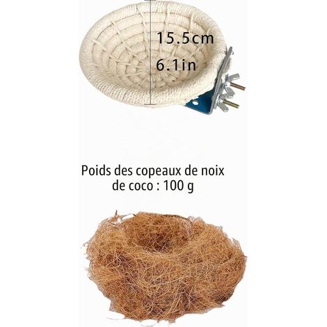 Nid de Cage à Oiseaux,Main Tissé Nid,Nid d'Oiseau en Corde de Coton,Équipé de Soie de Coco pour Oiseaux, nid de Perroquet en Paille Respirante en été, nid de Reproduction d'oiseaux (1/4)