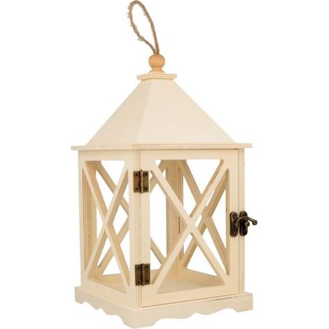 Lanterne en bois - ARTEMIO - 24 x 12,5 x 12,5 cm - Blanc - Intérieur - Mixte