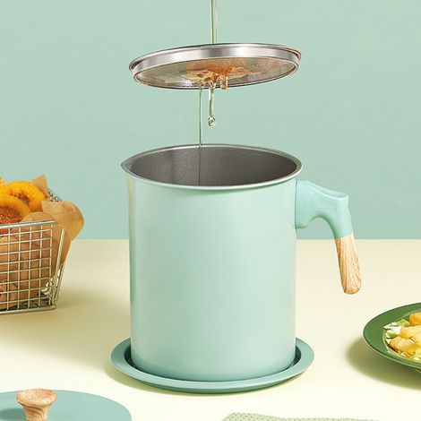 Réservoir de filtre à huile domestique en maille avec couvercle, grand récipient à graisse, pot de stockage d'huile (1/5)