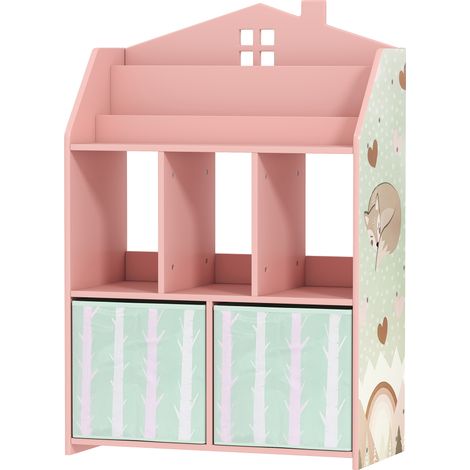 AIYAPLAY Libreria Bambini con 2 Contenitori Rimovibili, per Sala Giochi, Rosa