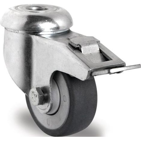 Lenkrolle mit Totalfeststeller Rad-Ø 100 mm Tragfähigkeit 100 kg mit Rückenloch 11 mm Kugellager Gummi grau (1/2)