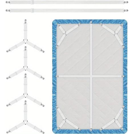 6PCS Tendeurs de Drap Réglables avec 2 3 Clips Métal Élastiques Blanc