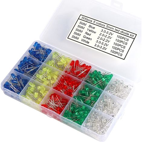 Packung mit 500 mehrfarbigen 5-mm-LEDs, ungiftig und energieeffizient, ideal für Bastelarbeiten und Dekorationen. (1/5)