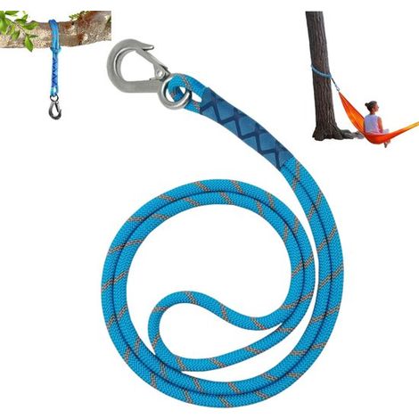Corde pour balançoire - Corde avec crochet en acier inoxydable - Sangle de fixation pour hamac et chaise - Bleue - Corde de suspension pour hamac de yoga - 60 cm - Corde d'extension réglable en polyes (1/5)