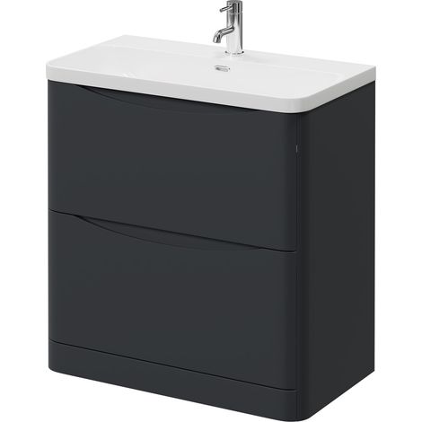 Vela Satin Anthracite 800mm 2 Drawer Vanity Unit with Fina Basin
