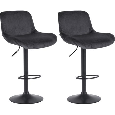 Set di 2 sgabelli da bar regolabili in altezza e girevoli con poggiapiedi in velluto nero e struttura in metallo nero 100005955