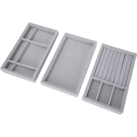 Lot de 3 plateaux à bijoux professionnels empilables pour boucles d'oreilles, colliers et bagues. Organisateur (1/5)