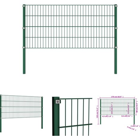 Gartenpfosten - vidaXL Zaunelement mit Pfosten Eisen 176,5 x 80 cm Grün - Gartenzaunpfosten (1/4)