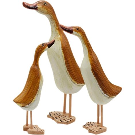 Lot de 3 Sculptures en Bois de Canard Décoratives pour Bureau et Maison, Figurines D’Animaux en Bois Naturel, Décoration de Table Rustique, Ornements Animaux pour Salon et Espace